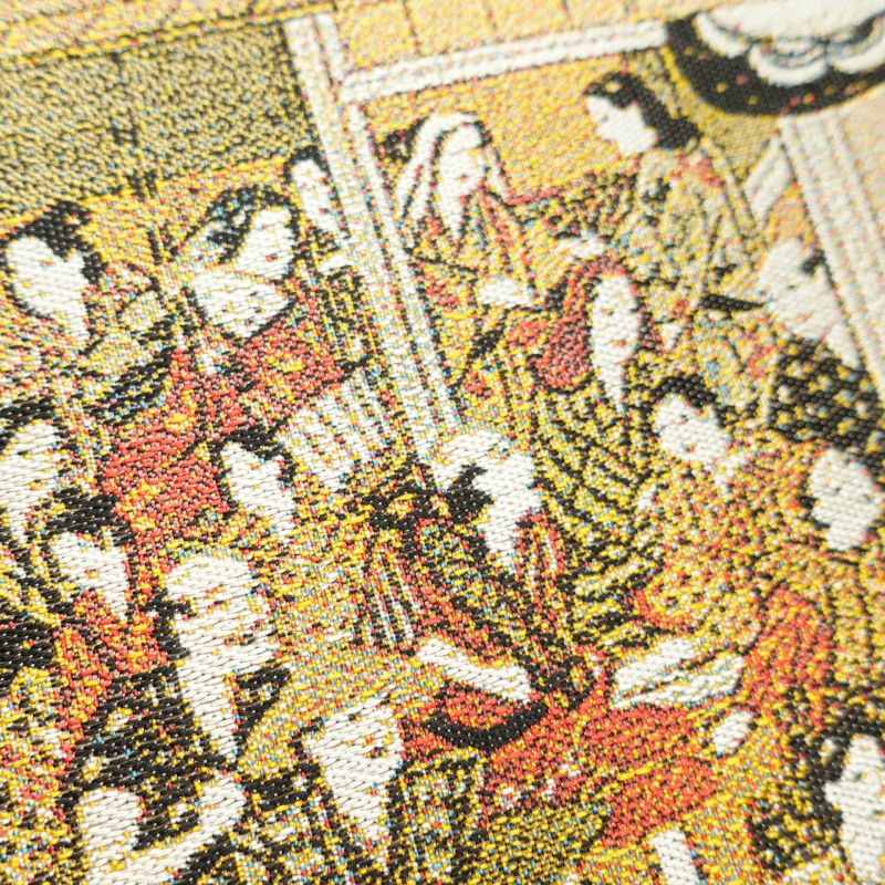 袋帯 全通柄 良品 フォーマル用 正絹 人物・動物柄 黄・黄土色_画像3