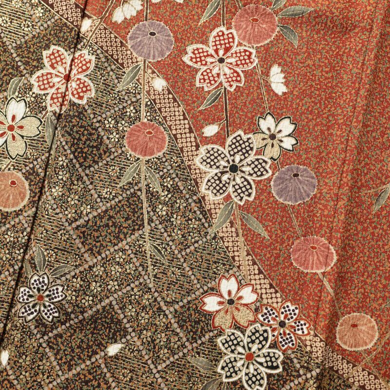 訪問着 良品 落款入り 志保里 正絹 金彩 木の葉・植物柄 袷仕立て 黄・黄土色_画像6