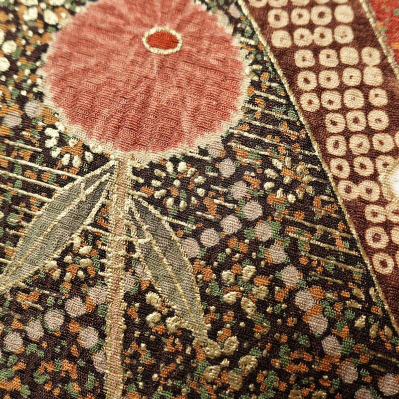 訪問着 良品 落款入り 志保里 正絹 金彩 木の葉・植物柄 袷仕立て 黄・黄土色_画像7