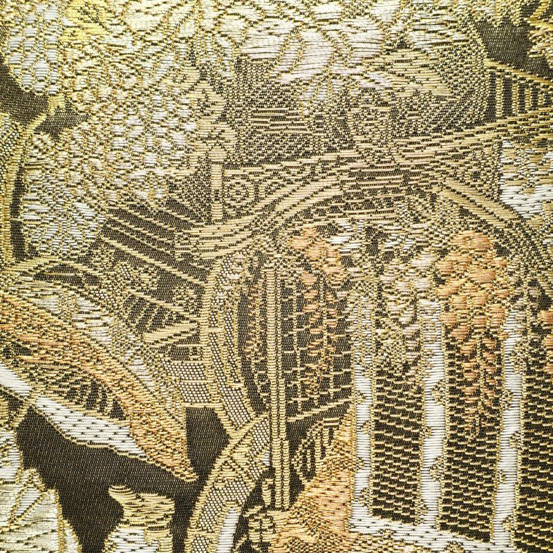 袋帯 本金箔 葵祭祭礼図 全通柄 フォーマル用 正絹 風景柄 金・銀_画像3