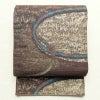 袋帯 六通柄 美品 彫絹 正絹 幾何学柄・抽象柄 茶_画像1