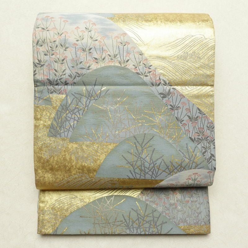 袋帯 六通柄 フォーマル用 正絹 古典柄 箔 鶴 梅 菊 金糸 帯 金・銀