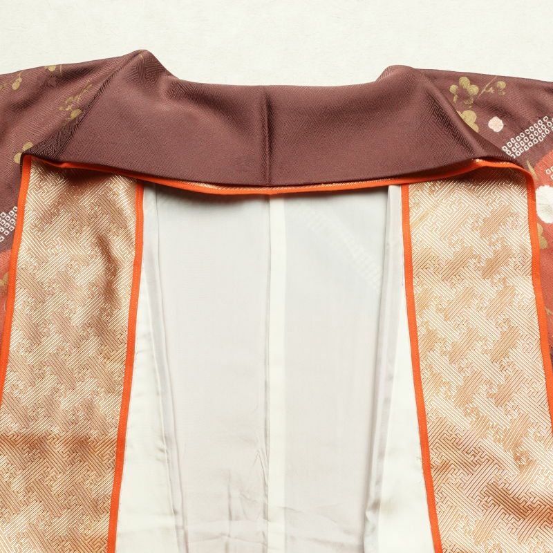 訪問着 良品 絞り 金彩 綸子 共八掛 正絹 古典柄 梅 袷仕立て 橙_画像30
