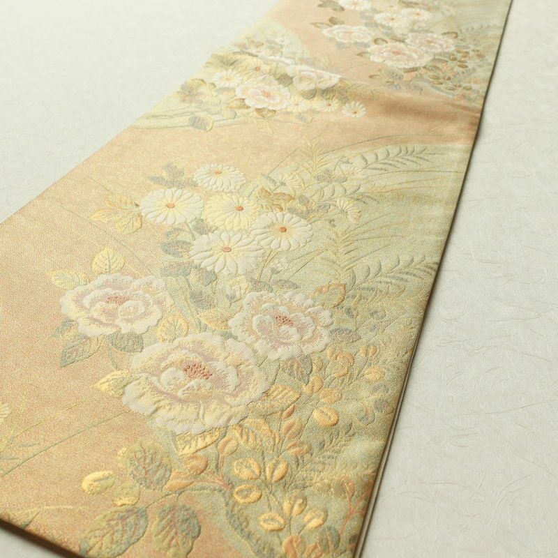 袋帯 ふくれ織 六通柄 良品 フォーマル用 正絹 花柄 橙_画像13