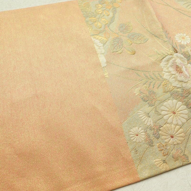 袋帯 ふくれ織 六通柄 良品 フォーマル用 正絹 花柄 橙_画像24