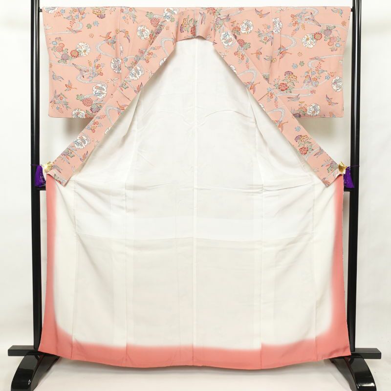 小紋 良品 縮緬 正絹 古典柄 小紋着物 袷仕立て ピンク_画像3