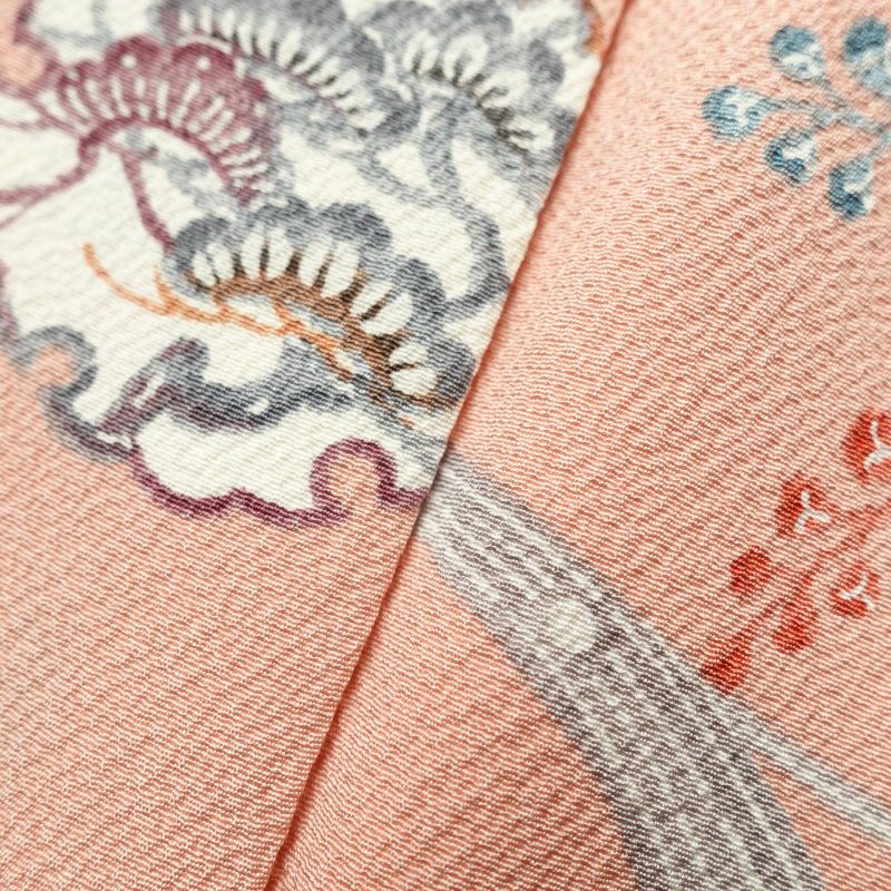 小紋 良品 縮緬 正絹 古典柄 小紋着物 袷仕立て ピンク_画像9
