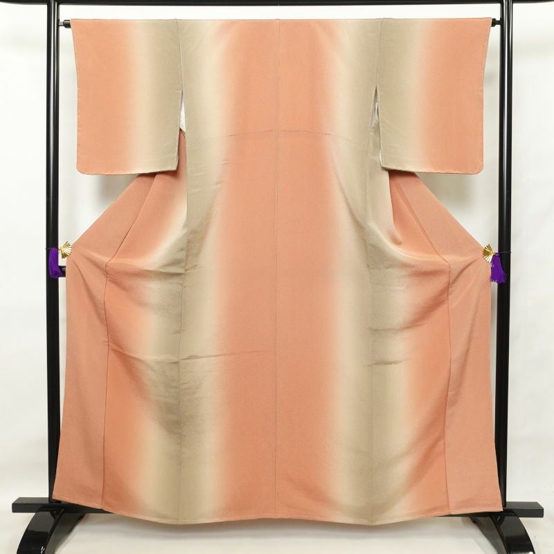 付け下げ 美品 しつけ糸付き 縮緬 正絹 その他の柄 袷仕立て 橙_画像1