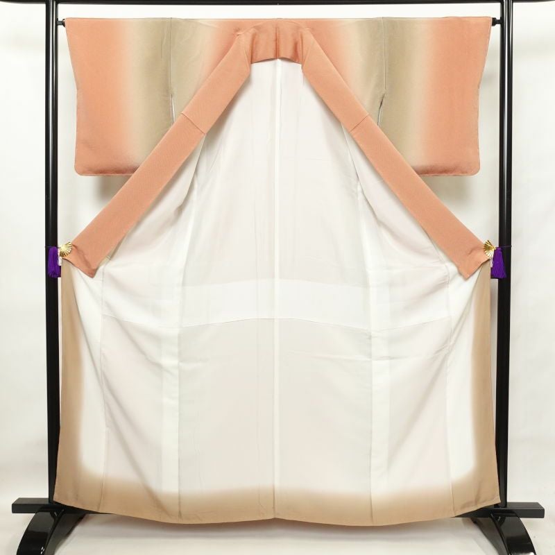 付け下げ 美品 しつけ糸付き 縮緬 正絹 その他の柄 袷仕立て 橙_画像3