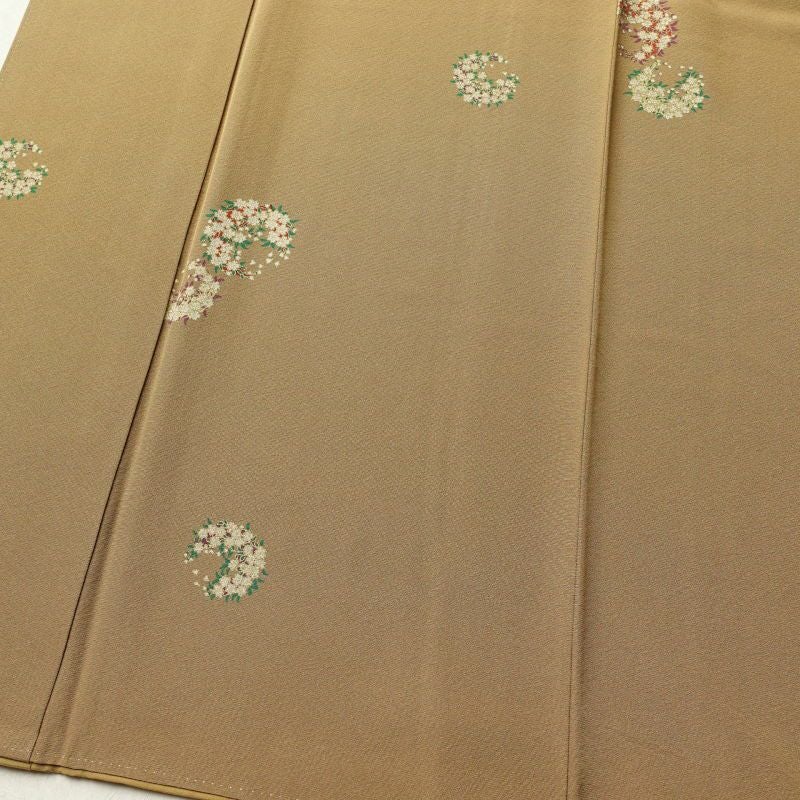 小紋 縮緬 飛び柄 正絹 花柄 袷仕立て 黄・黄土色_画像4