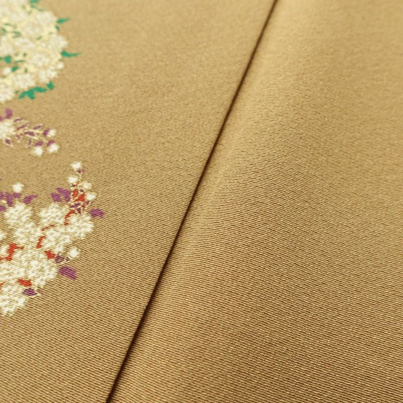 小紋 縮緬 飛び柄 正絹 花柄 袷仕立て 黄・黄土色_画像8