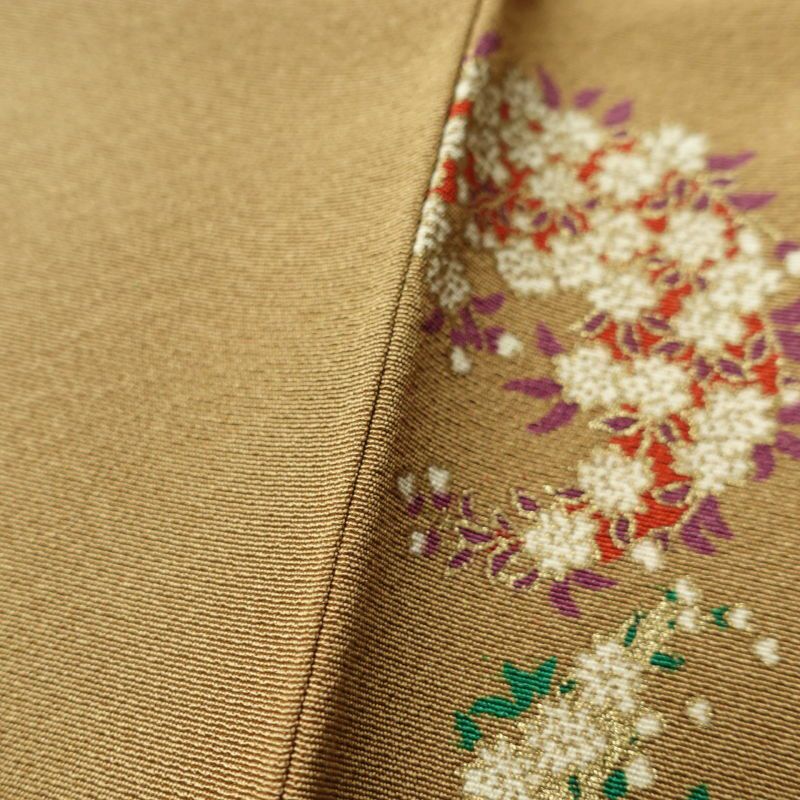 小紋 縮緬 飛び柄 正絹 花柄 袷仕立て 黄・黄土色_画像9