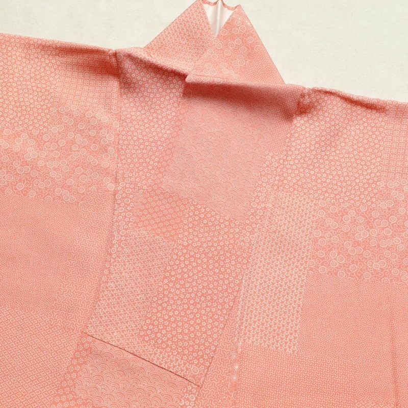 小紋 良品 伝統工芸 伊勢型彫 落款入り 縮緬 江戸小紋 正絹 古典柄 袷仕立て ピンク_画像20