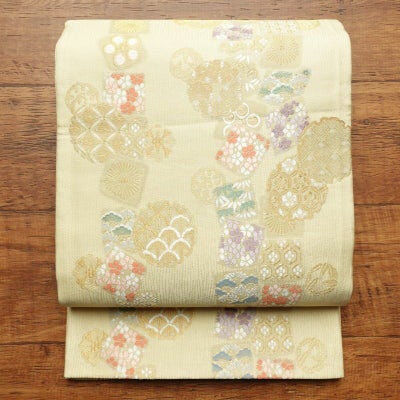 袋帯 六通柄 フォーマル用 正絹 古典柄 黄・黄土色