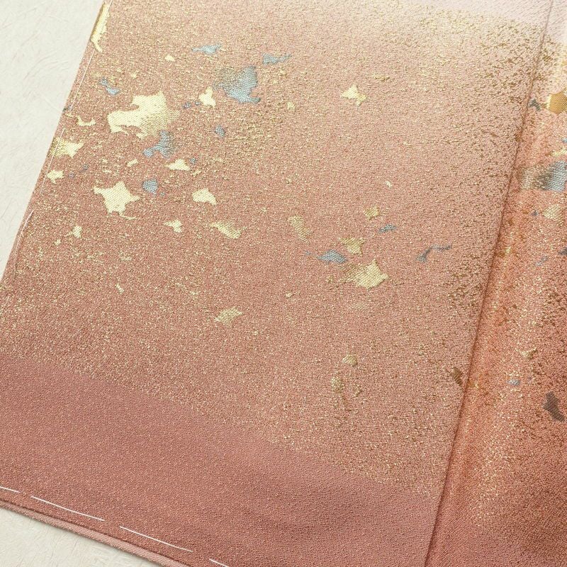 色留袖 美品 箔扇琳派図 丹後ちりめん しつけ糸付き 箔 金糸 刺繍 正絹 古典柄 袷仕立て ピンク_画像14