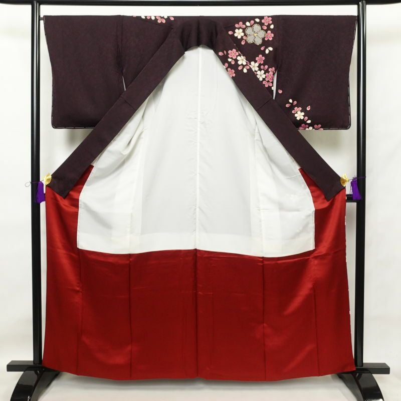 訪問着 良品 金駒刺繍 金彩 正絹 花柄 桜 袷仕立て 紫・藤色_画像3