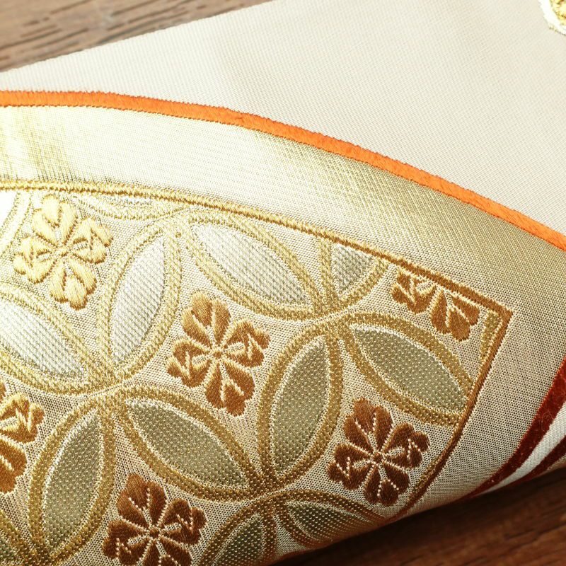 袋帯 六通柄 振袖用 正絹 古典柄 扇子 クリーム_画像23