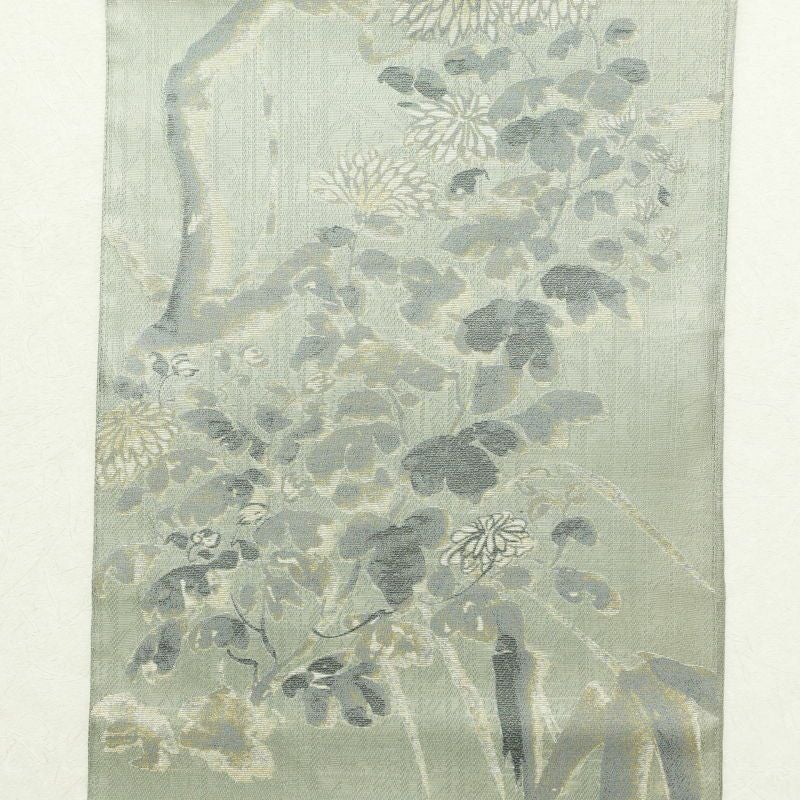 袋帯 落款入り 太鼓柄 良品 正絹 木の葉・植物柄 緑・うぐいす色_画像11