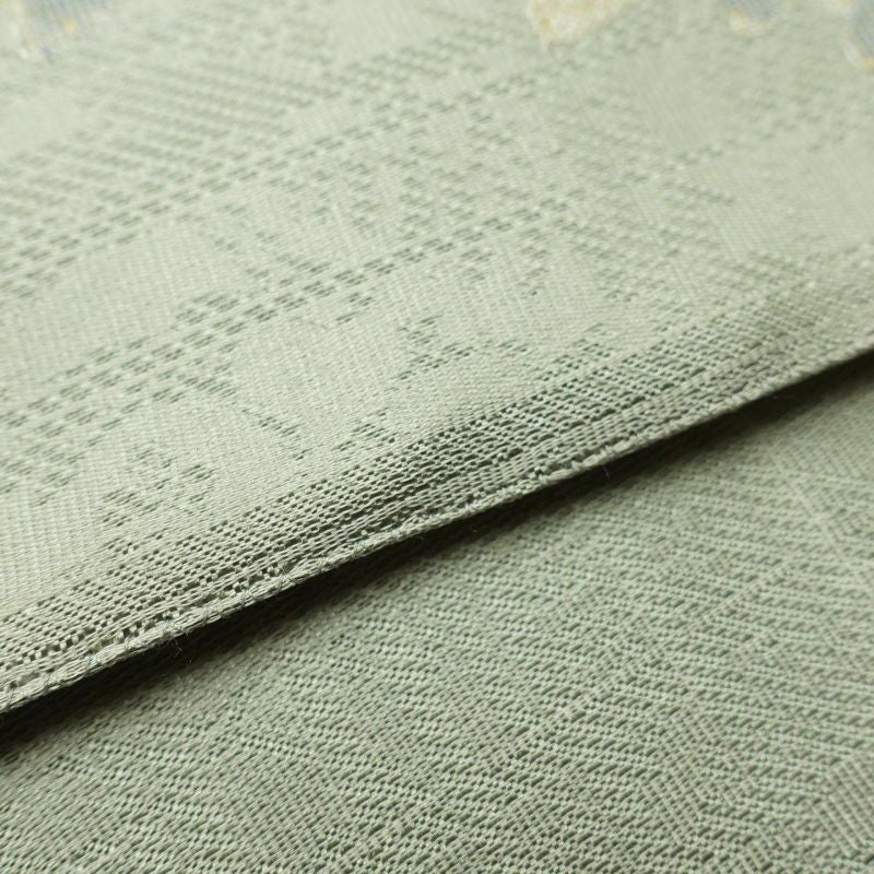 袋帯 落款入り 太鼓柄 良品 正絹 木の葉・植物柄 緑・うぐいす色_画像18