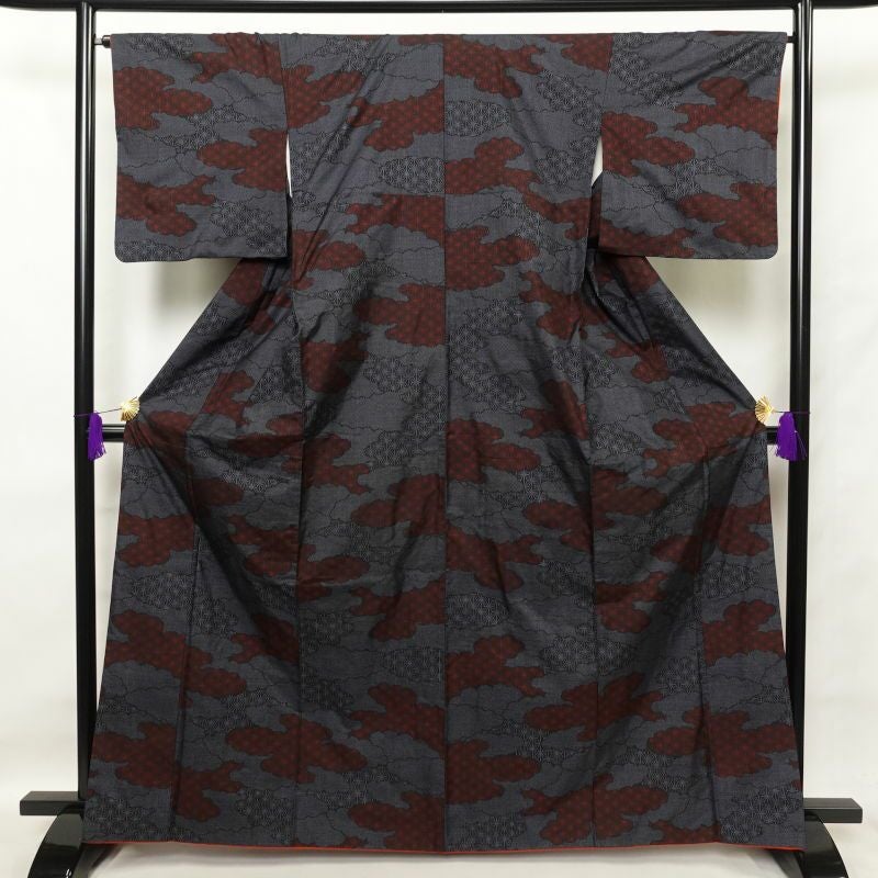 紬 正絹 紬着物 古典柄 ツムギ 袷仕立て つむぎ 青・紺_画像1