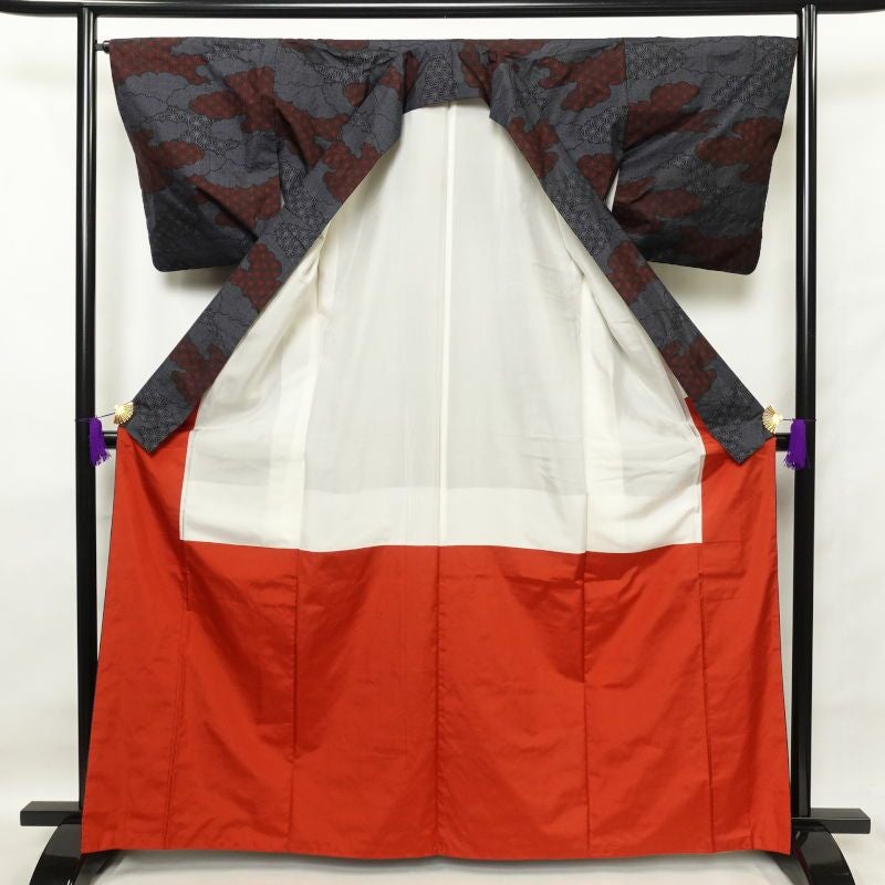 紬 正絹 紬着物 古典柄 ツムギ 袷仕立て つむぎ 青・紺_画像3