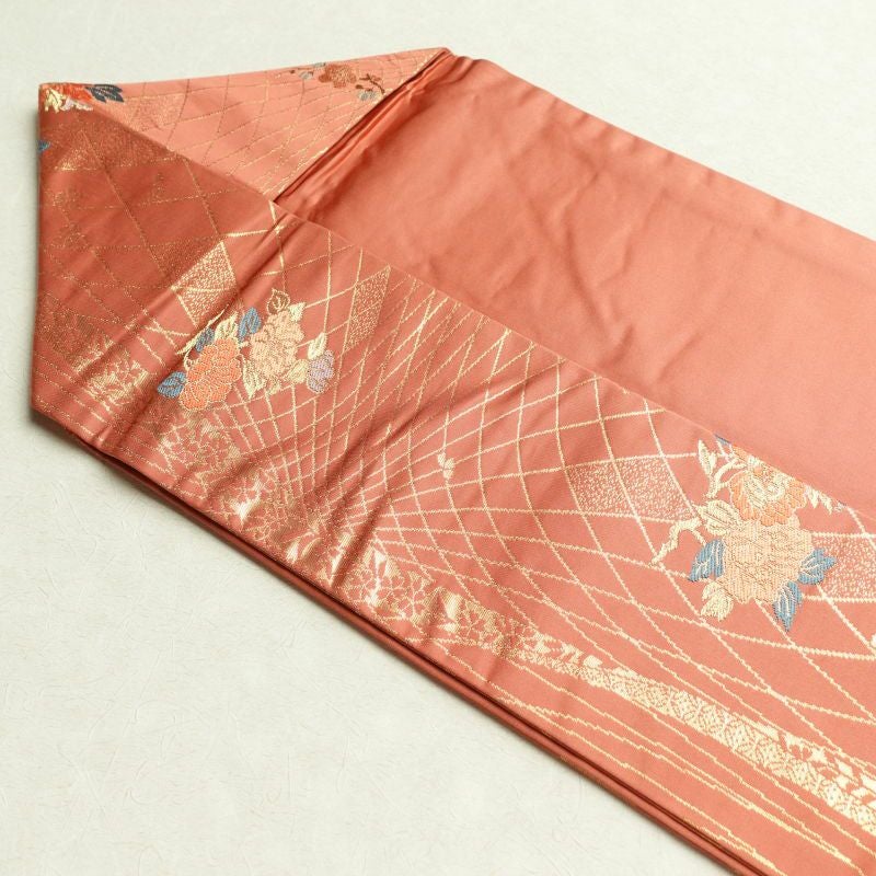 名古屋帯 六通柄 美品 正絹 古典柄 名古屋仕立て ピンク_画像25