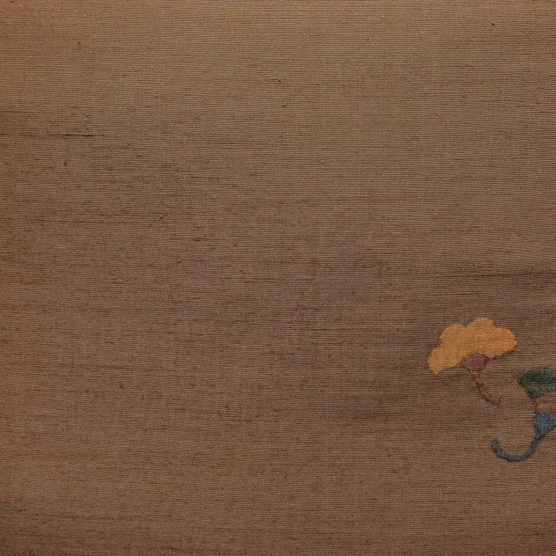 袋帯 紬 太鼓柄 一般用 正絹 木の葉・植物柄 茶_画像2