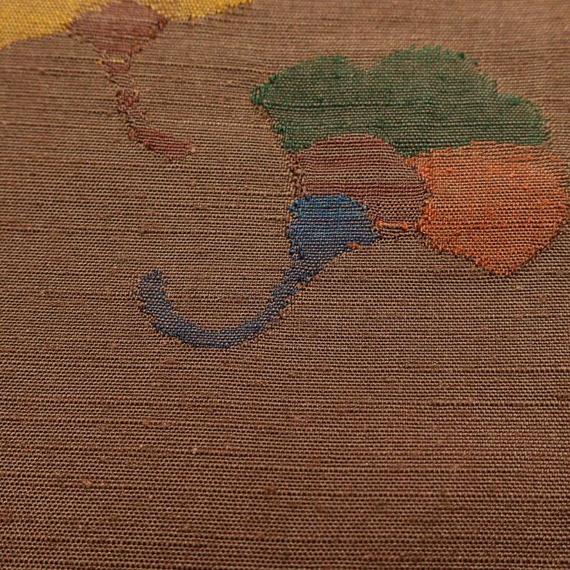 袋帯 紬 太鼓柄 一般用 正絹 木の葉・植物柄 茶_画像5