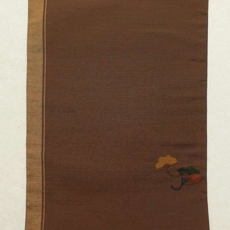 袋帯 紬 太鼓柄 一般用 正絹 木の葉・植物柄 茶_画像10