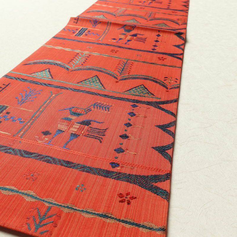 袋帯 六通柄 美品 一般用 正絹 幾何学柄・抽象柄 赤・朱_画像12