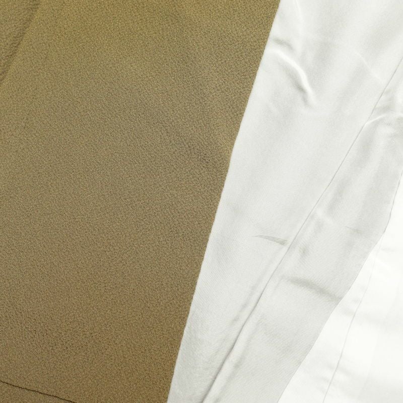 付け下げ ちりめん 金彩 正絹 人物・動物柄 袷仕立て 黄・黄土色_画像27