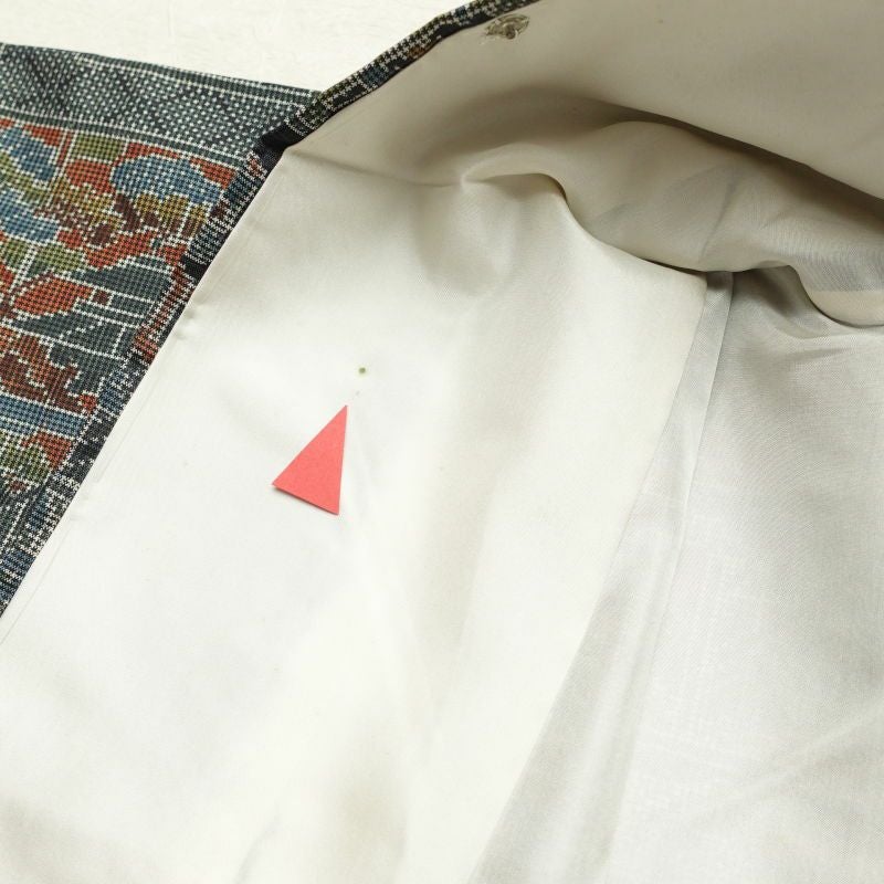 紬 しつけ糸付き 正絹 幾何学柄・抽象柄 袷仕立て 青・紺_画像30