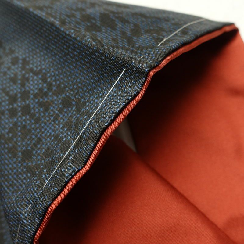 紬 良品 しつけ糸付き 正絹 幾何学柄・抽象柄 袷仕立て 青・紺_画像17