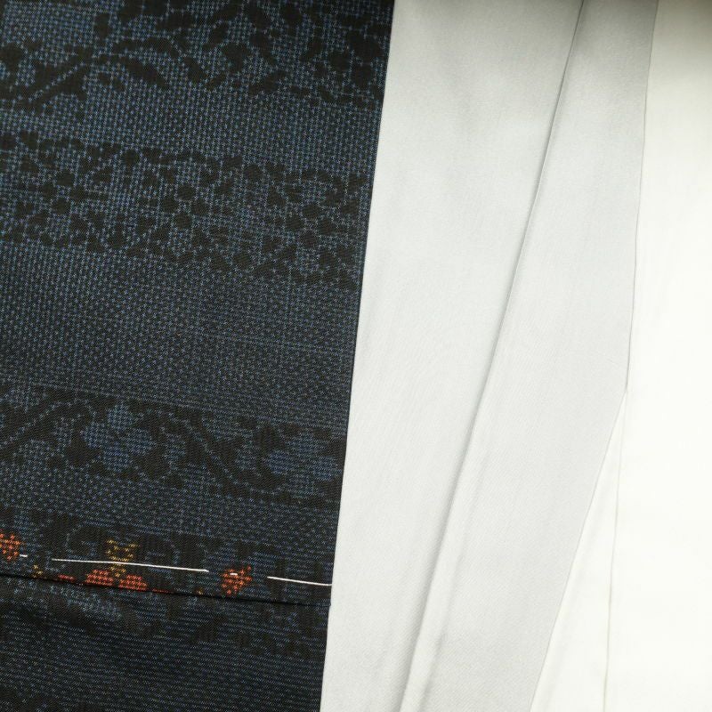 紬 良品 しつけ糸付き 正絹 幾何学柄・抽象柄 袷仕立て 青・紺_画像23