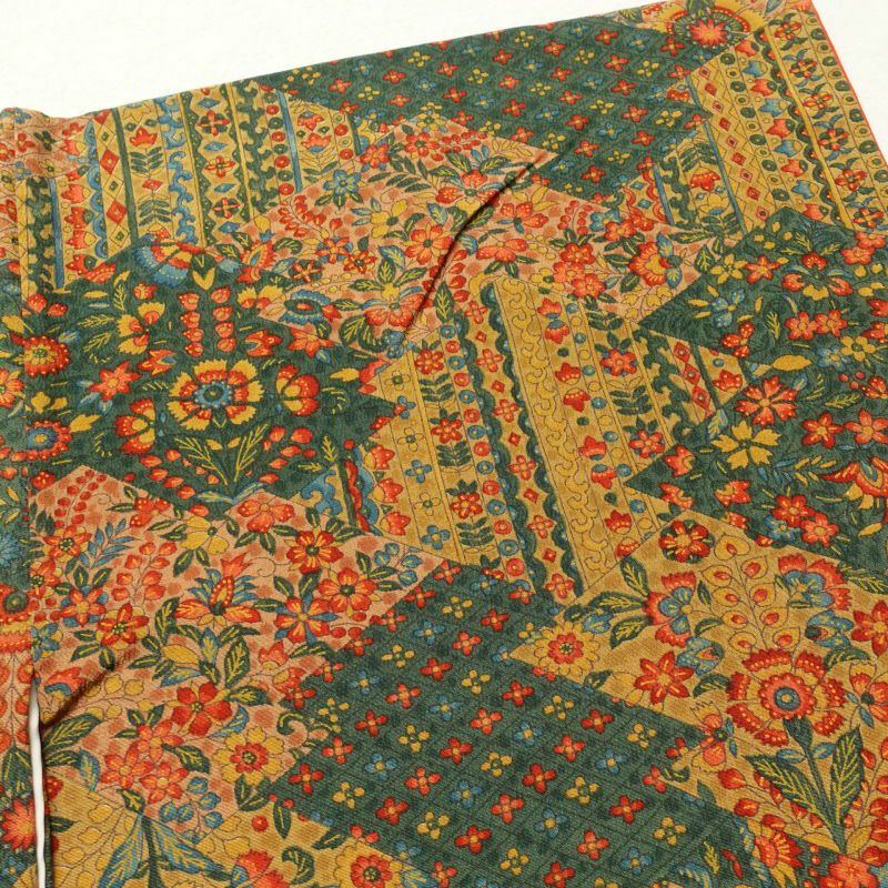 小紋 縮緬 正絹 幾何学柄・抽象柄 袷仕立て 緑・うぐいす色_画像15