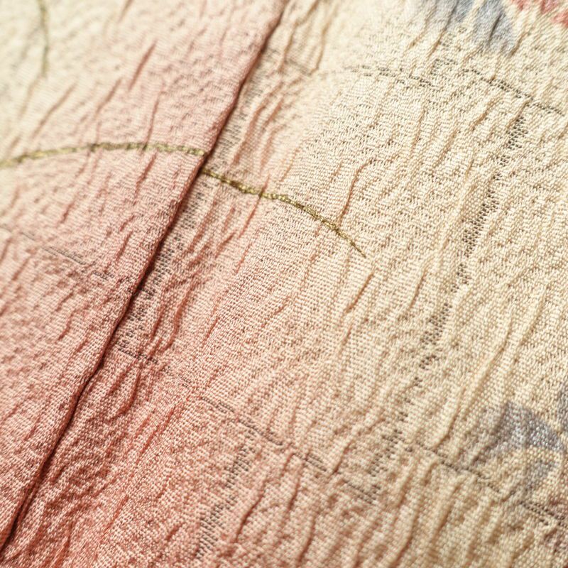 訪問着 ふくれ織 金彩 一つ紋付き 正絹 花柄 袷仕立て ピンク_画像9