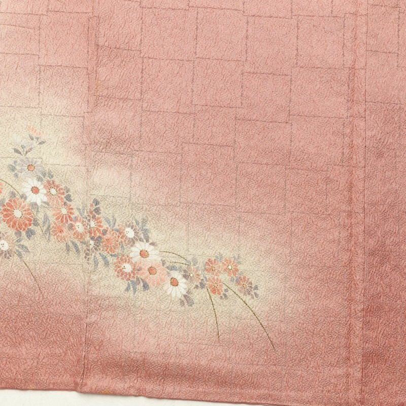 訪問着 ふくれ織 金彩 一つ紋付き 正絹 花柄 袷仕立て ピンク_画像14