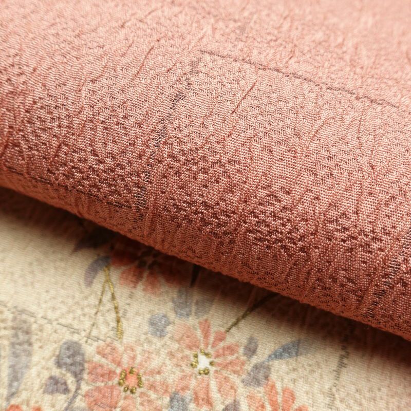 訪問着 ふくれ織 金彩 一つ紋付き 正絹 花柄 袷仕立て ピンク_画像36