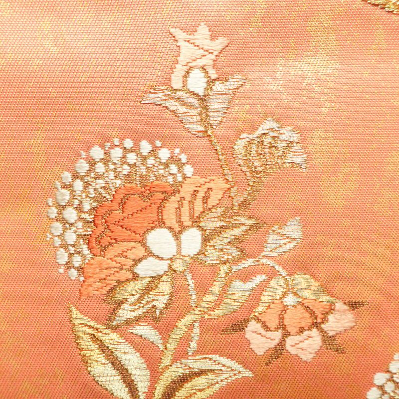 袋帯 太鼓柄 フォーマル用 正絹 木の葉・植物柄 橙_画像3