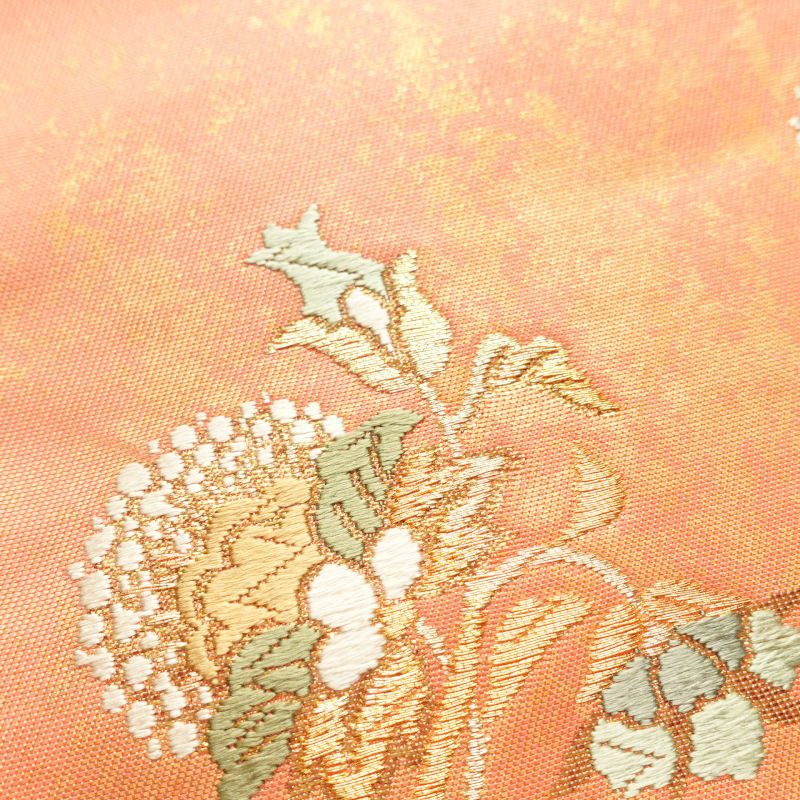 袋帯 太鼓柄 フォーマル用 正絹 木の葉・植物柄 橙_画像7