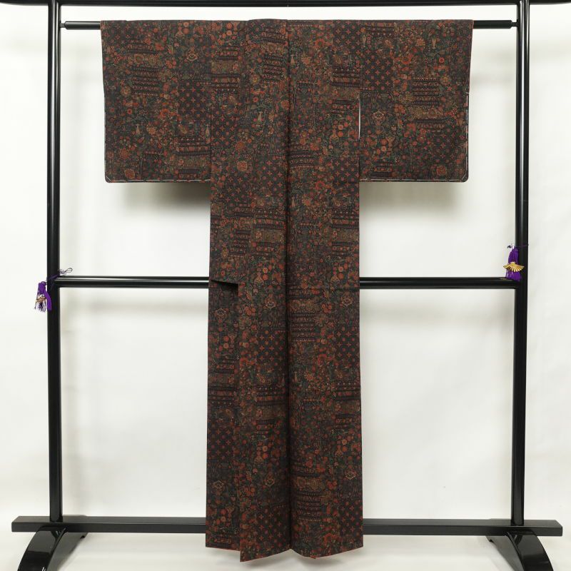 小紋 美品 紬地 正絹 幾何学柄・抽象柄 袷仕立て 紫・藤色_画像2