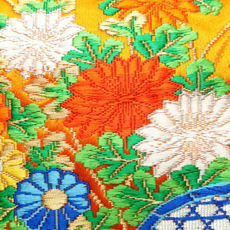 袋帯 六通柄 銀つづれ フォーマル用 正絹 扇 古典柄 橙_画像3