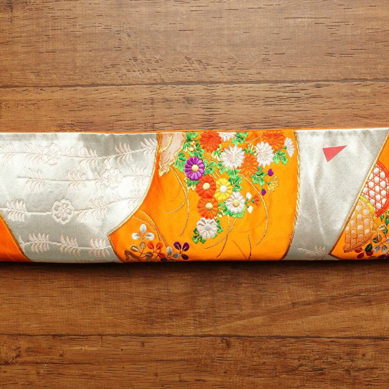 袋帯 六通柄 銀つづれ フォーマル用 正絹 扇 古典柄 橙_画像19