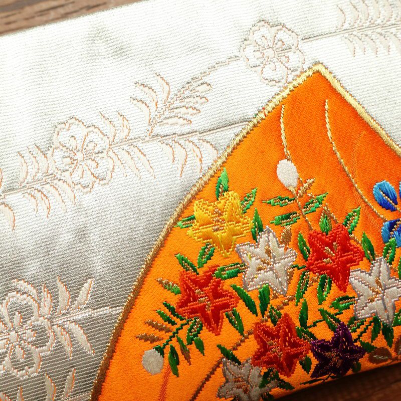 袋帯 六通柄 銀つづれ フォーマル用 正絹 扇 古典柄 橙_画像22