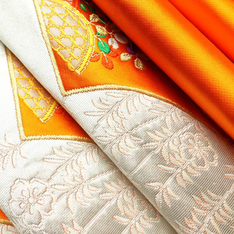 袋帯 六通柄 銀つづれ フォーマル用 正絹 扇 古典柄 橙_画像27