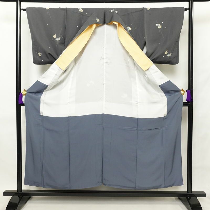 小紋 良品 縮緬 正絹 古典柄 袷仕立て グレー_画像3