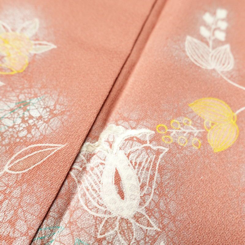 付け下げ 正絹 刺繍 付下 花柄 袷仕立て 小豆・エンジ_画像9