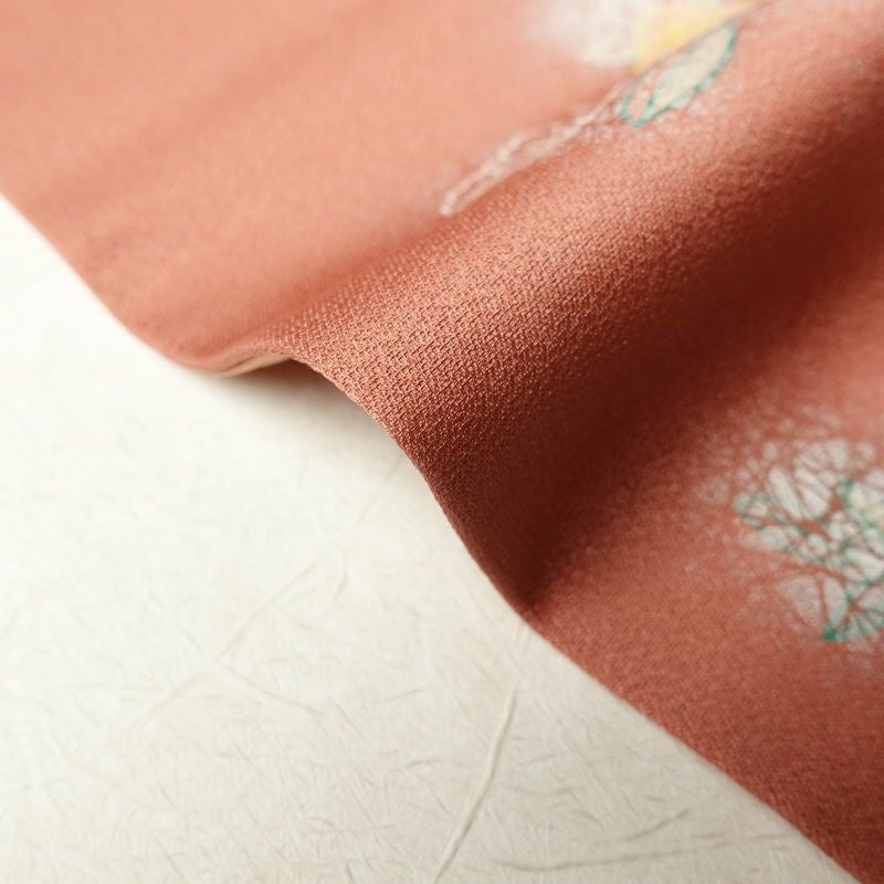 付け下げ 正絹 刺繍 付下 花柄 袷仕立て 小豆・エンジ_画像13