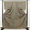 紬 美品 しつけ糸付き 正絹 幾何学柄・抽象柄 袷仕立て 緑・うぐいす色_画像1