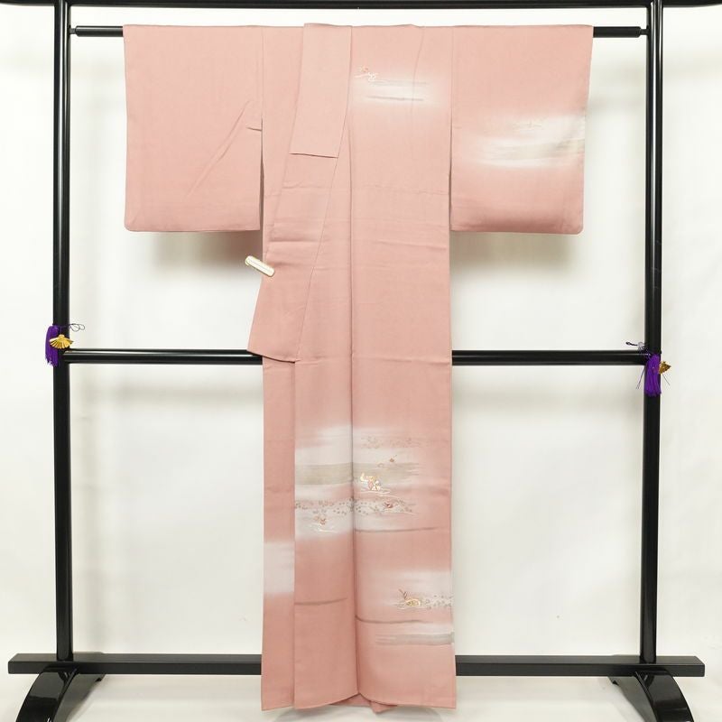 付け下げ 正絹 金彩 附下 刺繍 古典柄 袷仕立て ピンク_画像2